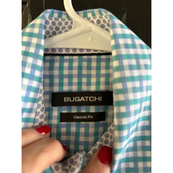 Bugatchi Blue Green Classic Fit Plaid Print Long Sleeve Button Down Shirt Size S - Picture 3 of 6